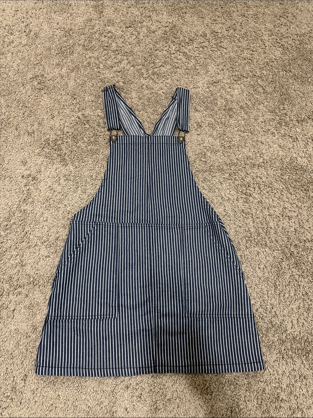 Altar'd State Navy and White Pinstripe Pinafore Dress